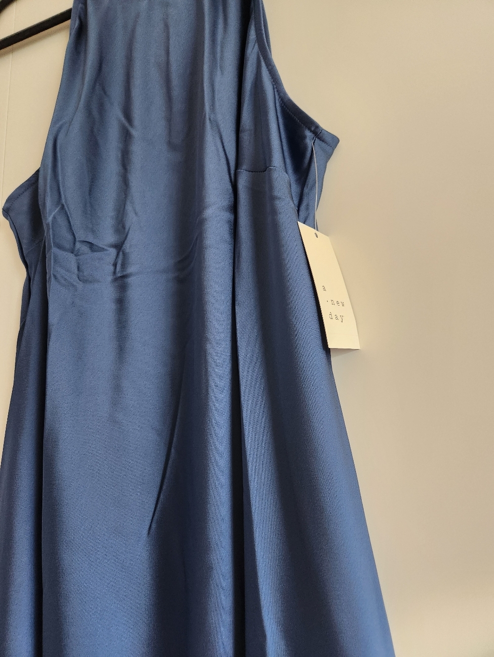 A New Day Blue Satin Maxi Dress XL Tie Back Slip Dress Elegant Minimalist NWT - Picture 4 of 9